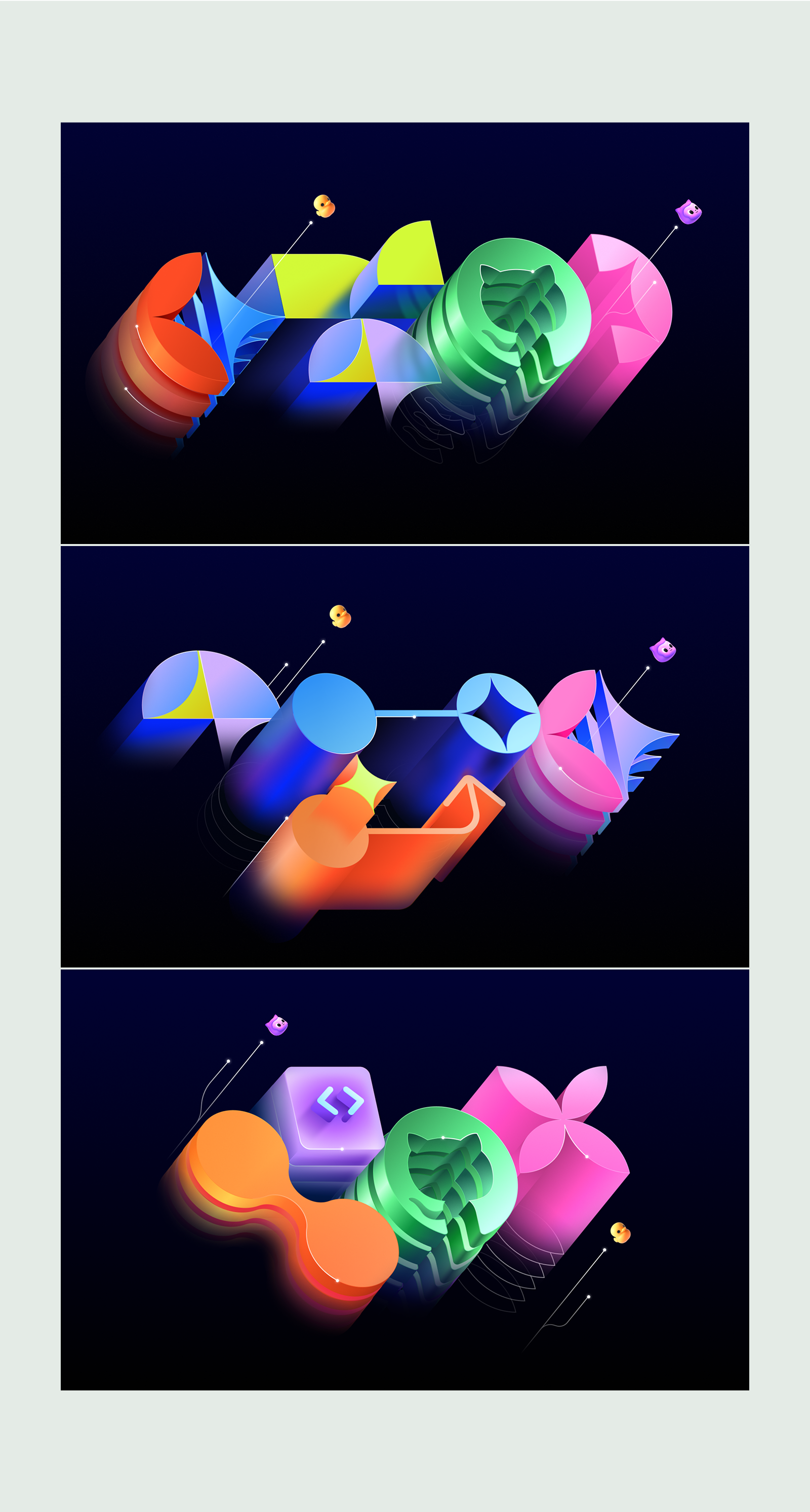 An example set of three of the key art illustrations.