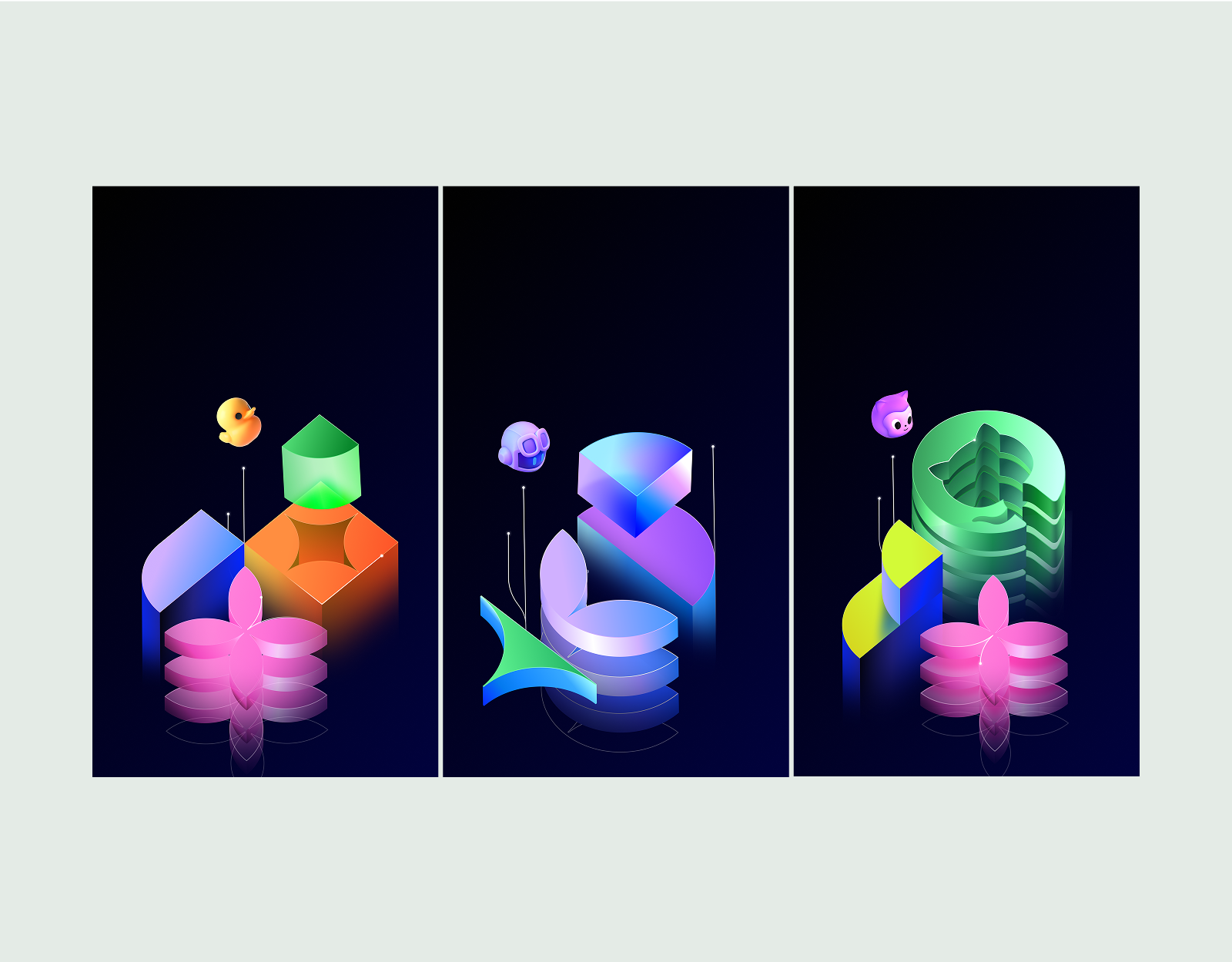 An example set of three vertical oriented illustrations.