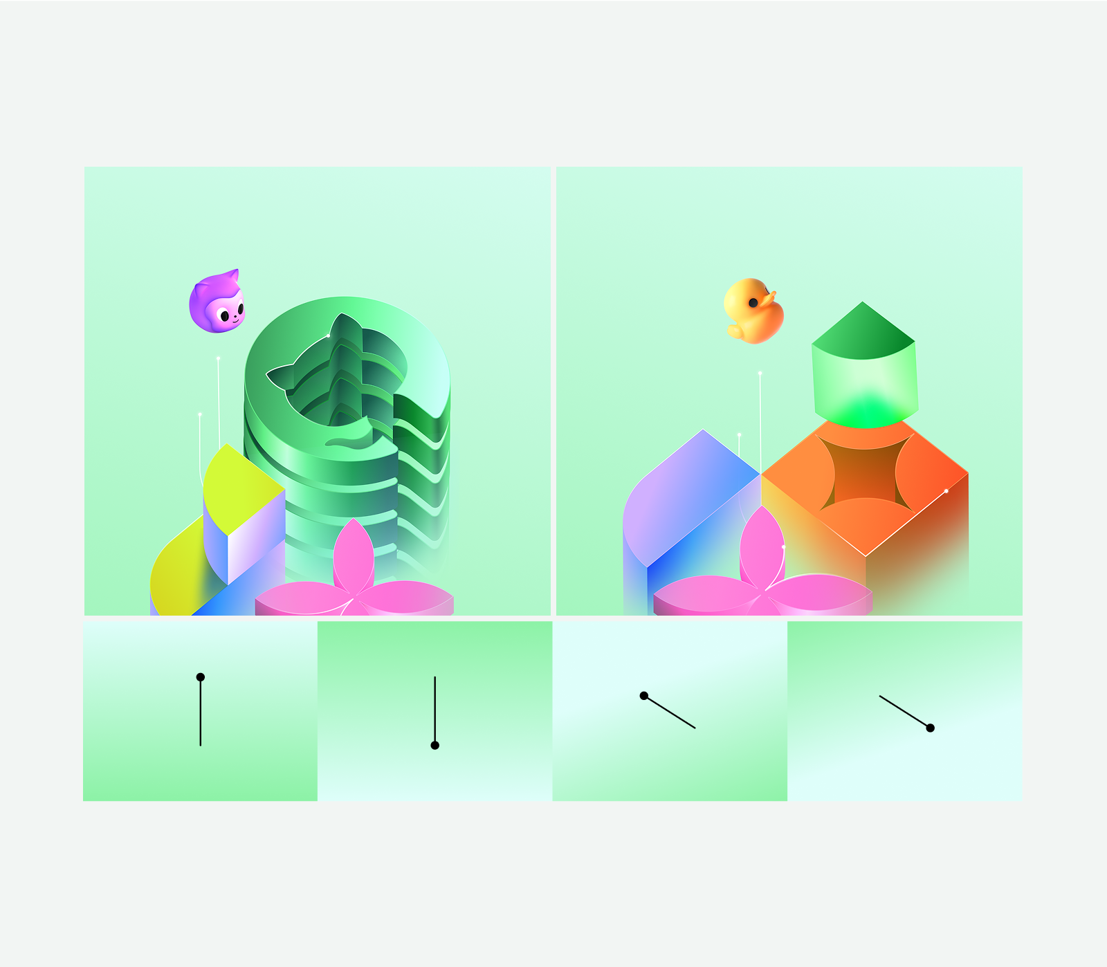 An example set of illustrations which use the light, green background.